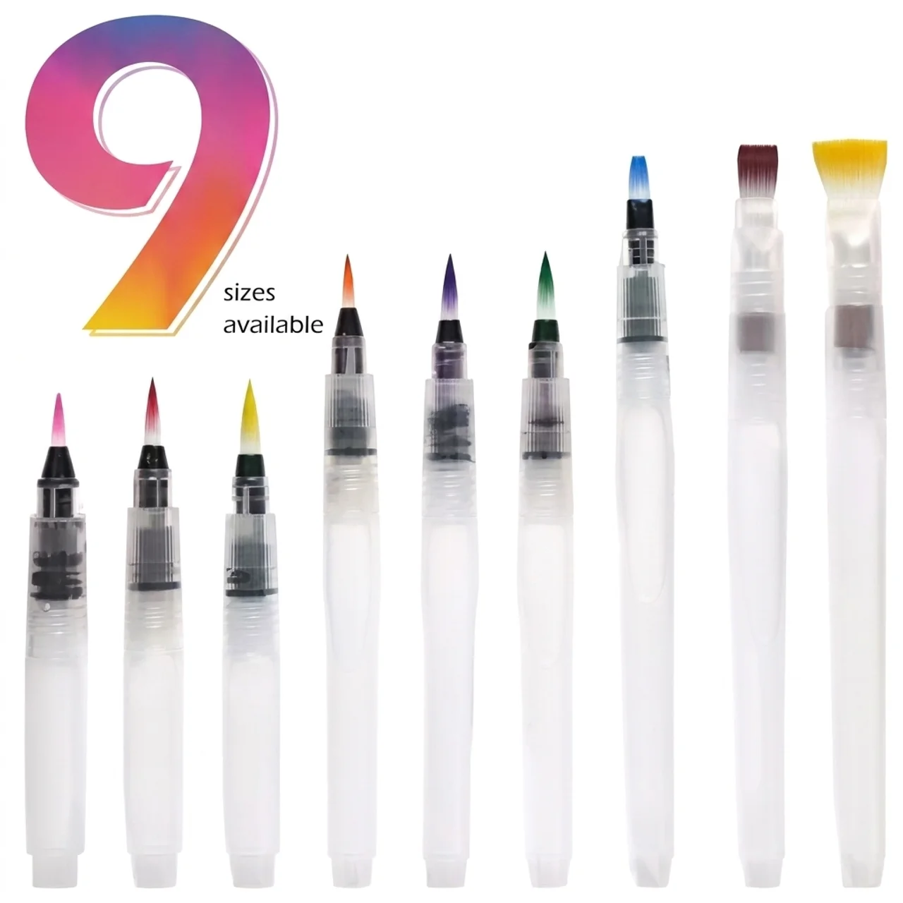 Aqua brush set detail view — brush tips lineup